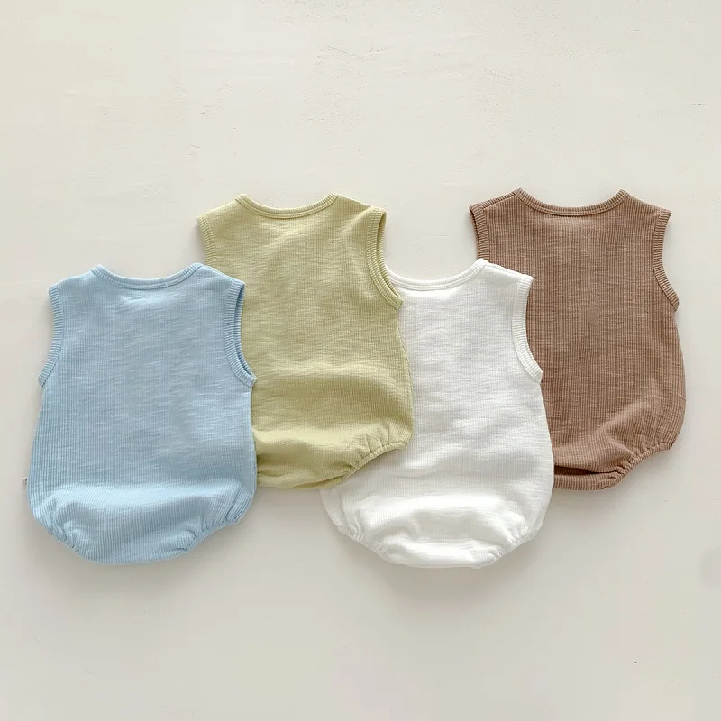 2024 Summer Baby Romper 0-24Months Newborn Boy Girl Solid Color Sleeveless Cotton Bodysuit Playsuit Outfits One-Pieces Clothes