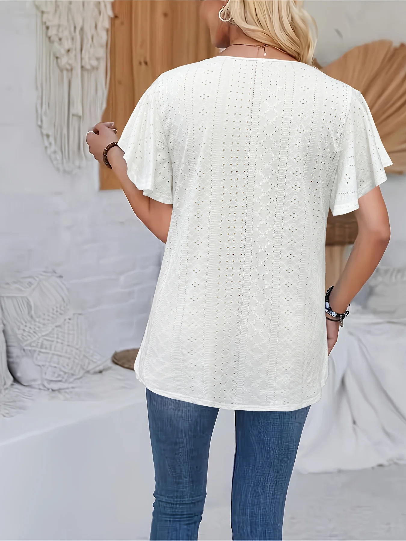 Plus size spring summer and autumn elegant fashion hollow lace patchwork collar blouse loose lotus sleeve knitted fabric