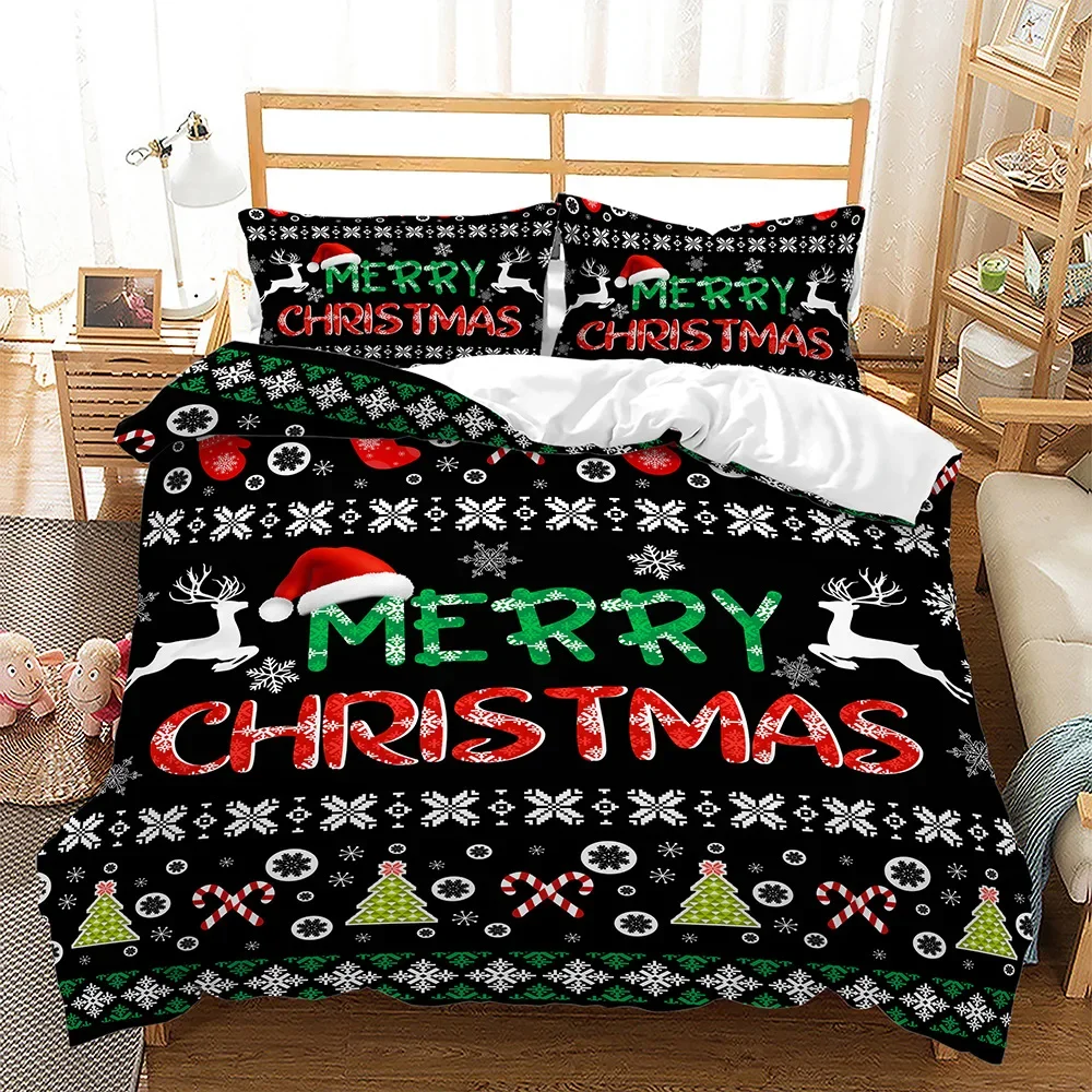 Merry Christmas Tree Duvet Cover Navidad Plaid Twin King Festival Santa Deer Bedding Set Polyester Quilt For Adults Home Decor