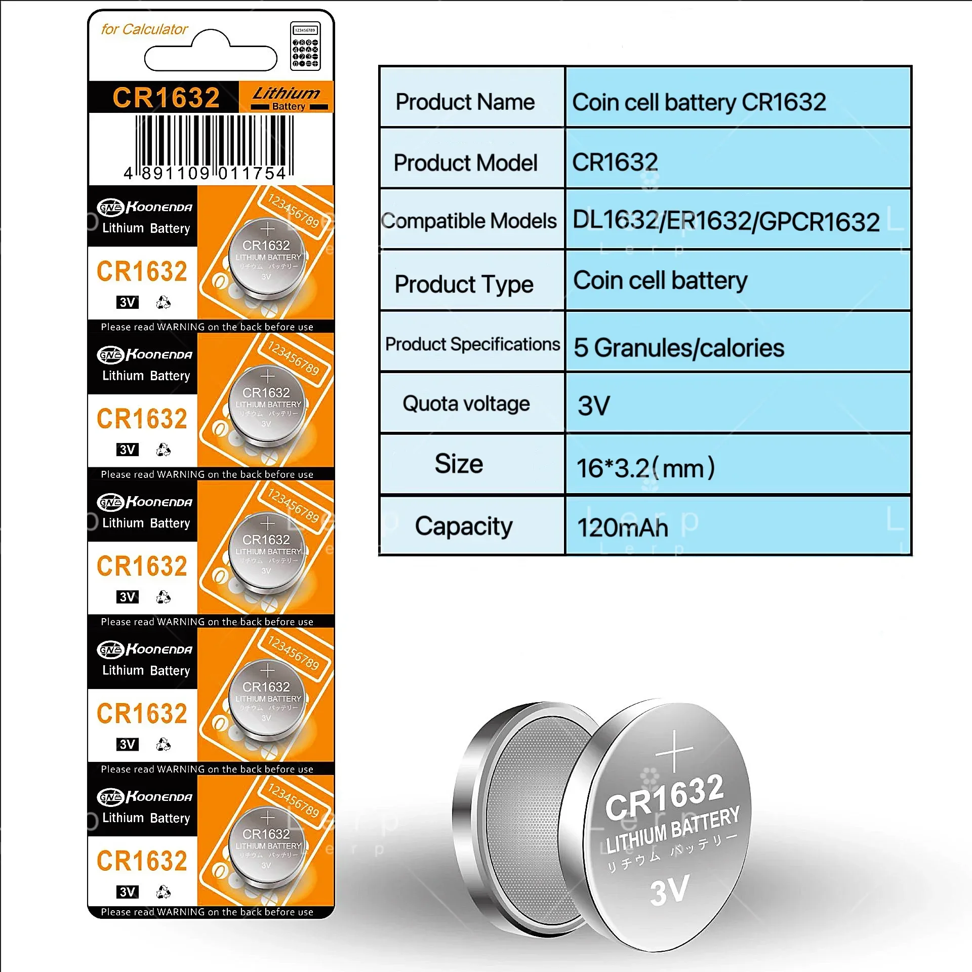 Baterai 1632 tombol elektronik, baterai lithium 3V elektronik tombol CR1632