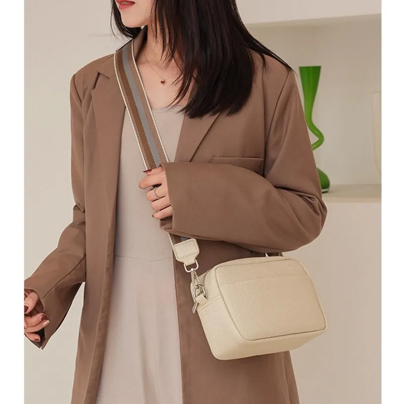 Solid Color Pu Wide Strap Crossbody Bags For Women New Leather Small High Quality Handbags Designer Shoulder Bag Luxury Simple