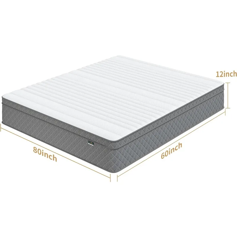 Queen Mattress, 12 Inch Cooling-Gel Memory Foam and Pocket Spring Hybrid Mattress, Queen Bed Mattress in a Box,Medium Firm