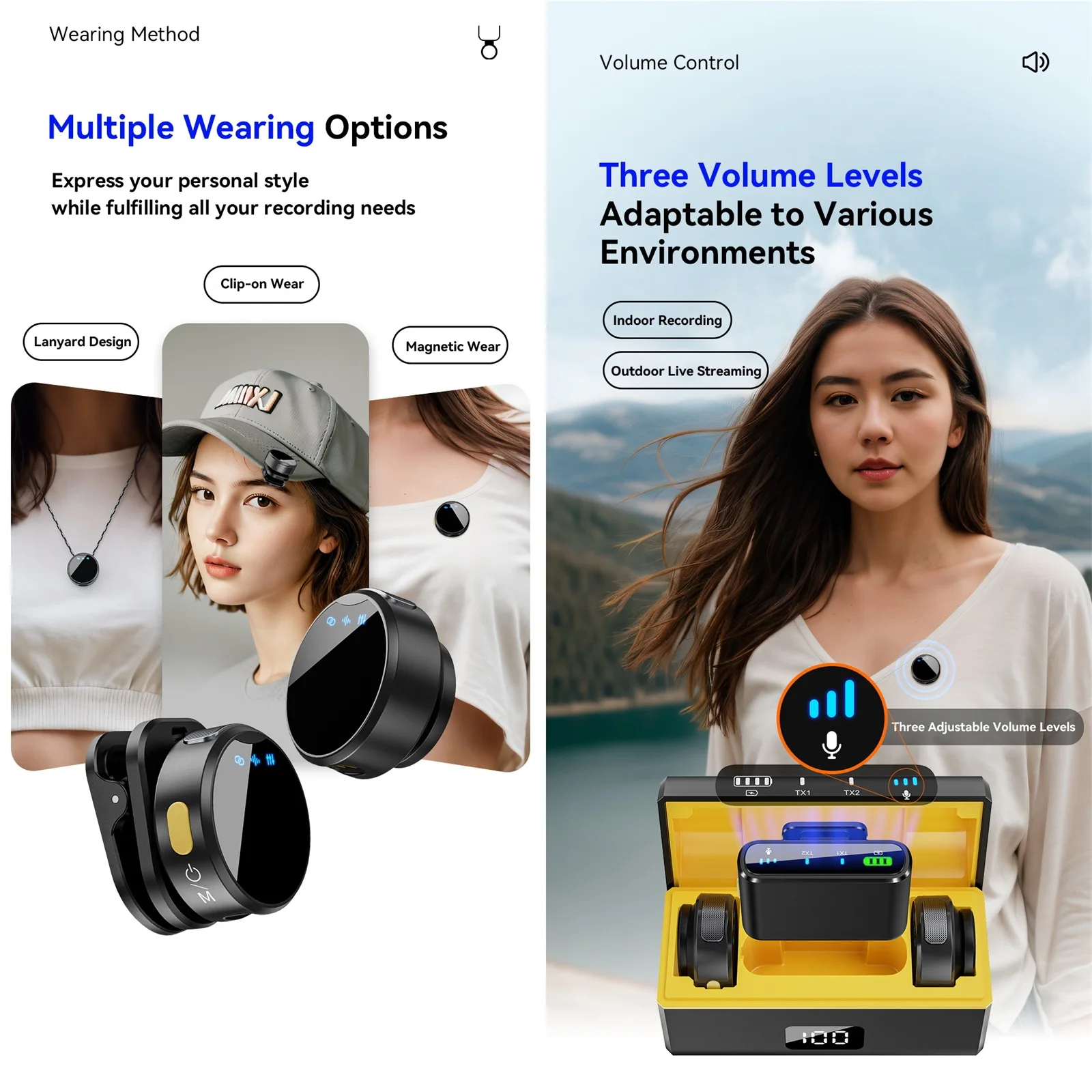 100M Lavalier Wireless Microphone for Camera Professional Lapel Microphone with Noise Canceling Charging Box for Video Recording