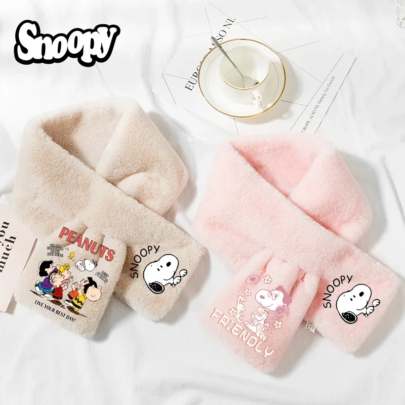 Snoopy Cartoon Adult Scarf Peanuts Anime Kawaii Plush Scarves Winter Warm Neck Women Student Faux Fur Girl Child Christmas Gift