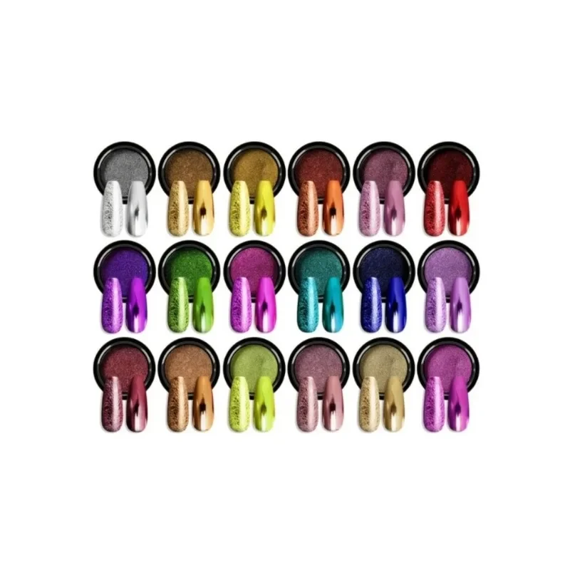 

24pcs Holographic Nail Powder Set - Metallic Mirror Effect Chrome Powder for Nails Art Decoration - Silver, Red, Green