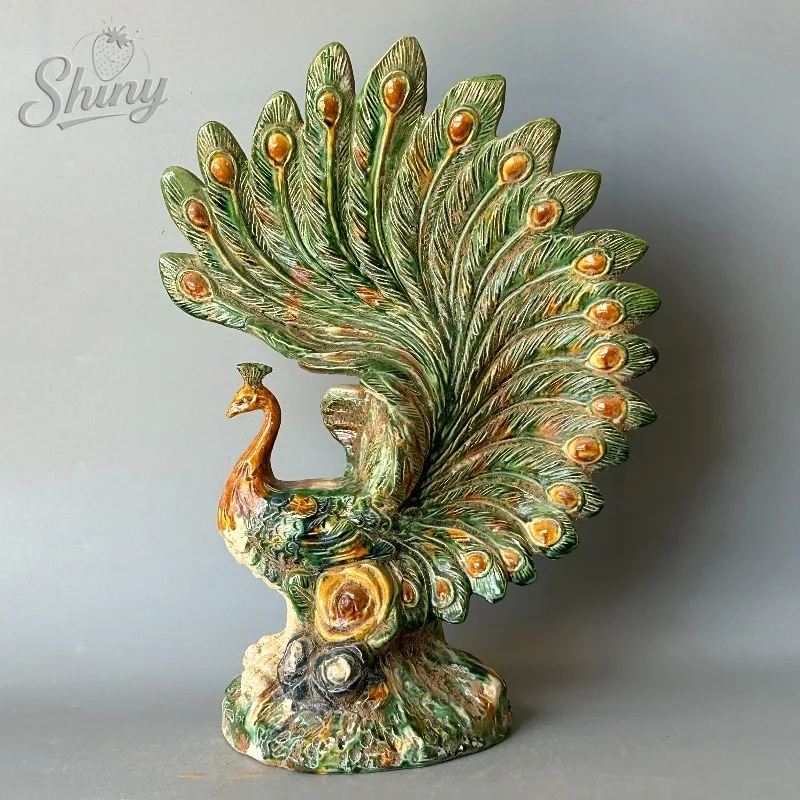 Tang Tri-color Glazed Peacock Antique Unearthed Vintage Ceramic Retro Decorative Piece for Collection