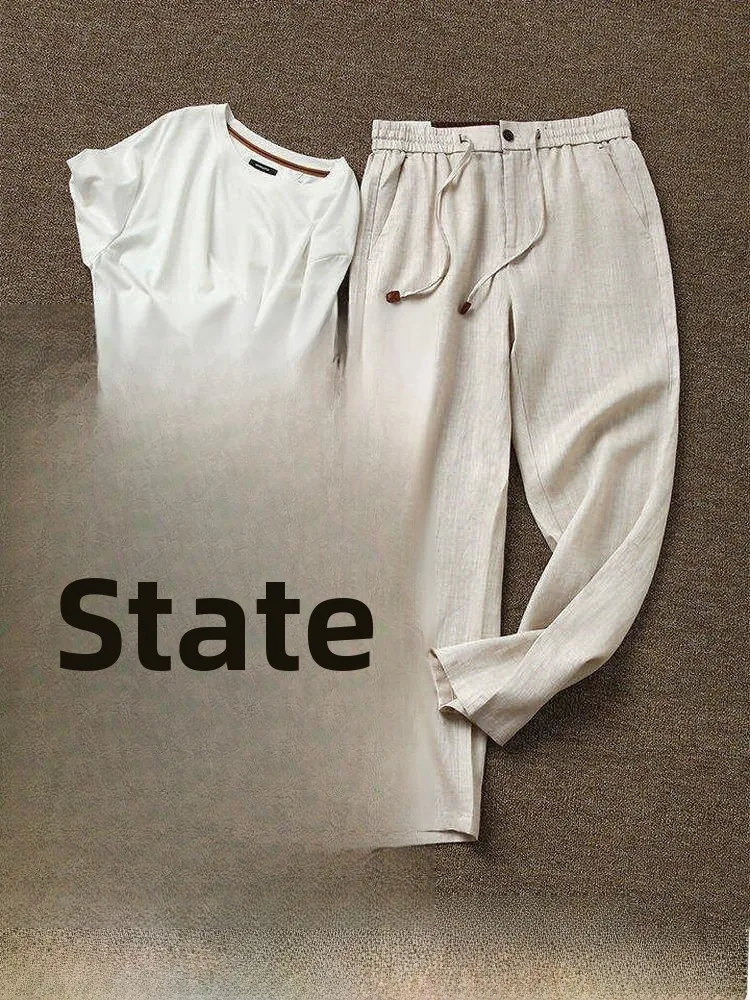 

Мужские повседневные брюки свободного кроя с прямыми штанинами из смесового льна и лиоцелла, струящиеся, комфортные, модные, стильные, доступные по цене, для весны и лета