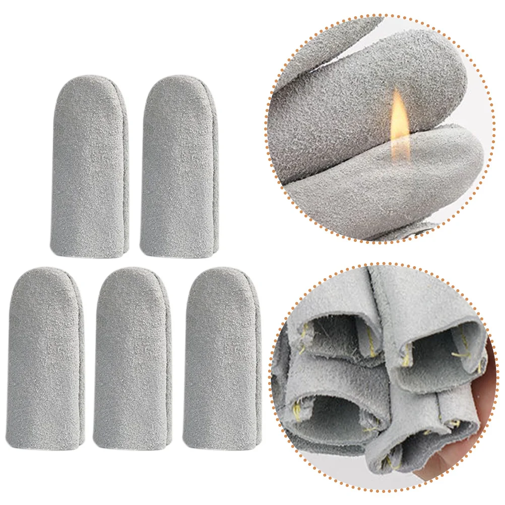 Herramientas de fieltro DIY, fundas para los dedos, Protector de pulgar acolchado, dedal para coser a mano, cubiertas protectoras de piel de vaca antiescaldaduras, 5 uds.