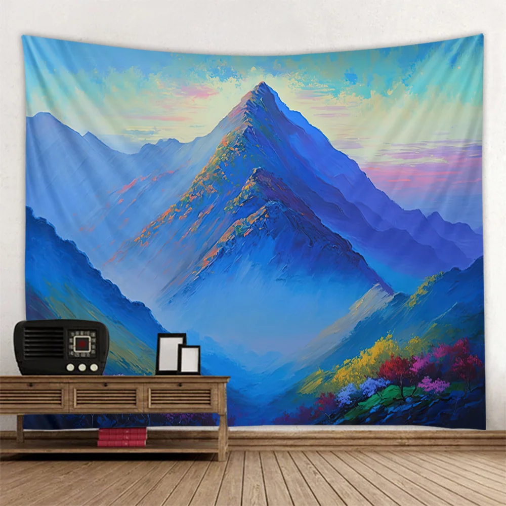 

Tapestry Alpine Mountain River Landscape Oil Painting Wall Art Artistic Hand-Painted Look Fine Art Meadow Flowers Decor