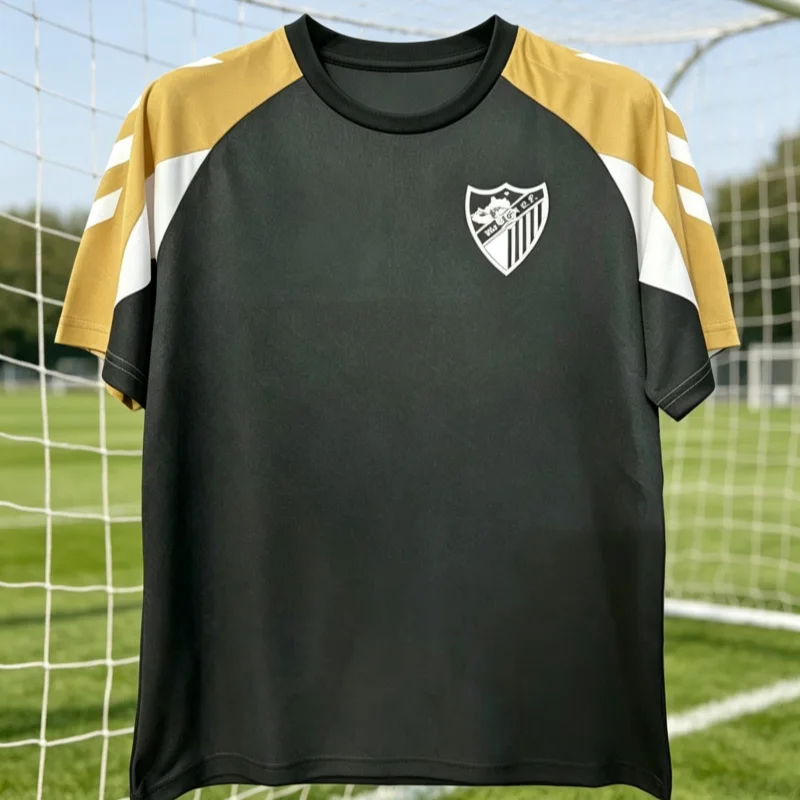 2026 27 Malaga Style Trainings-Trikot Schwarz-Gold Fußball-T-Shirt Familien-Partnerlook Malaga Fußballkleidung Sportbekleidung Oberteile – Detail 1