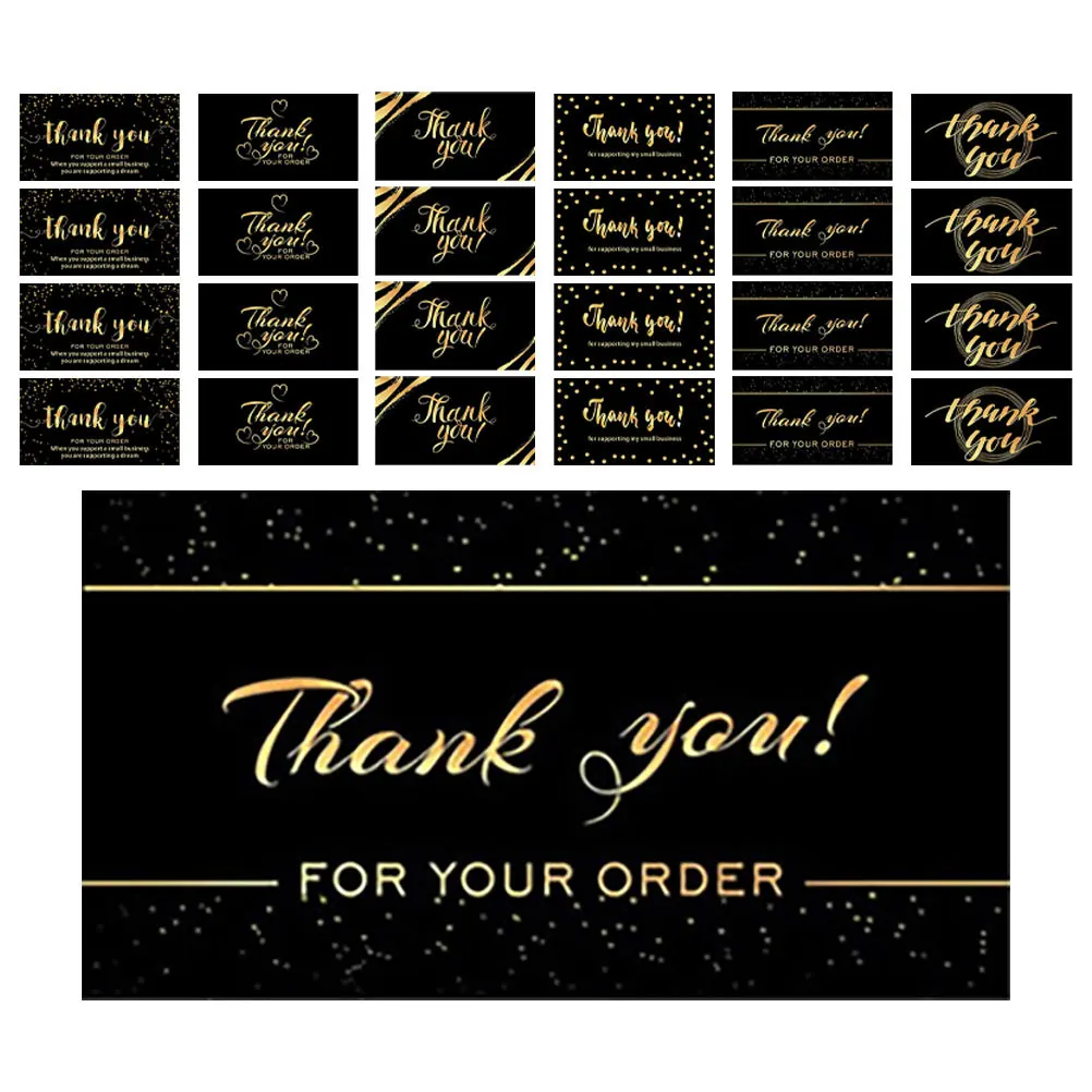 

Black Thank You Cards Gold Foil Design Paper Small Size Business Personal Use Graduation Festival Appreciation Notes