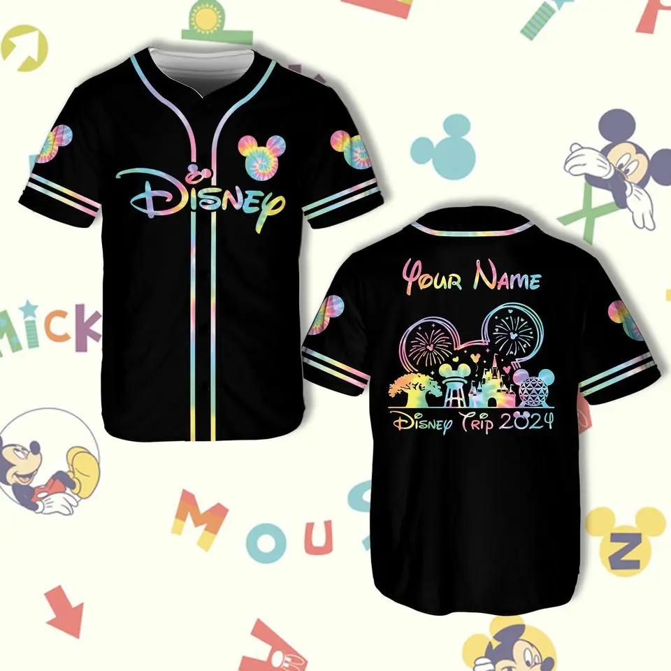 2025 Disney baseball shirt, customizable, 3D printed casual and stylish button up baseball shirt