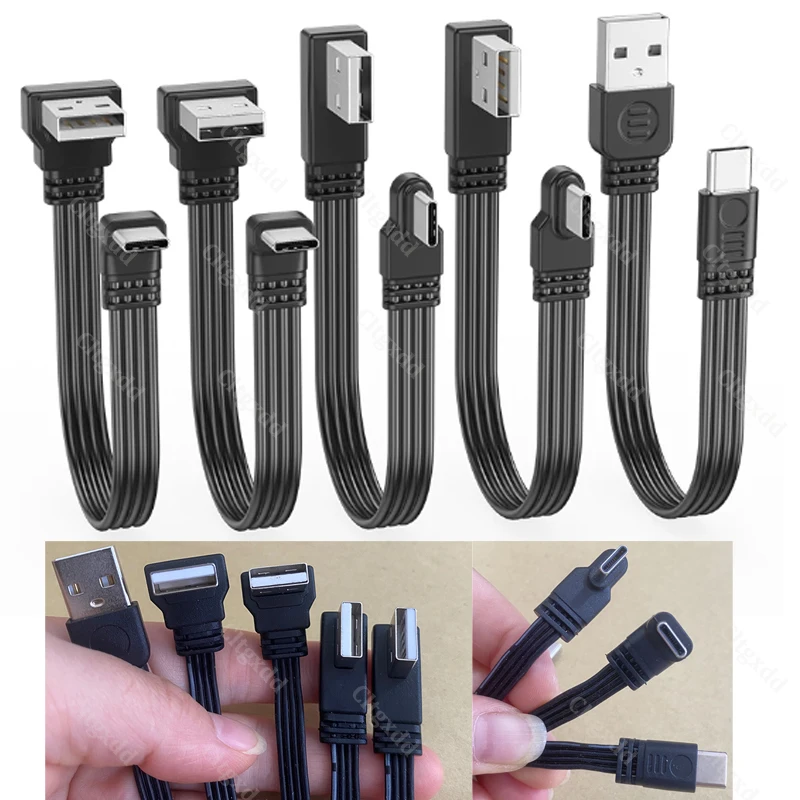 Cltgxdd 1 Stück USB-A-zu-Typ-C-Schnelllade-Datenkabel, gerade/oben/unten/links/rechts abgewinkelt, flacher Silikon-Weichdraht 10/30/50/100 cm – Detail 12