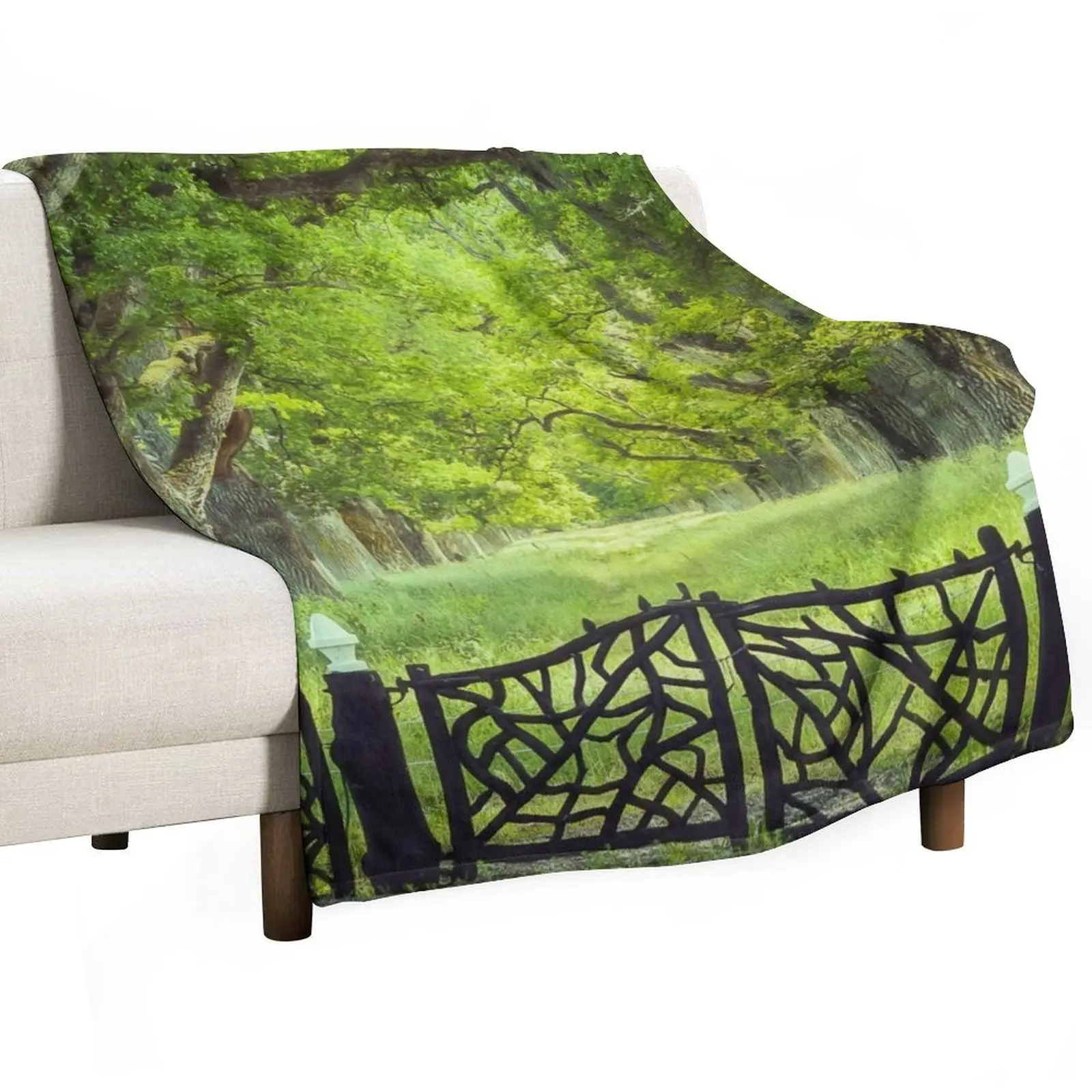 

Oak Tree Alley in Summer Throw Blanket Flannel Fabric Decoratives sofa bed Flannels Blankets