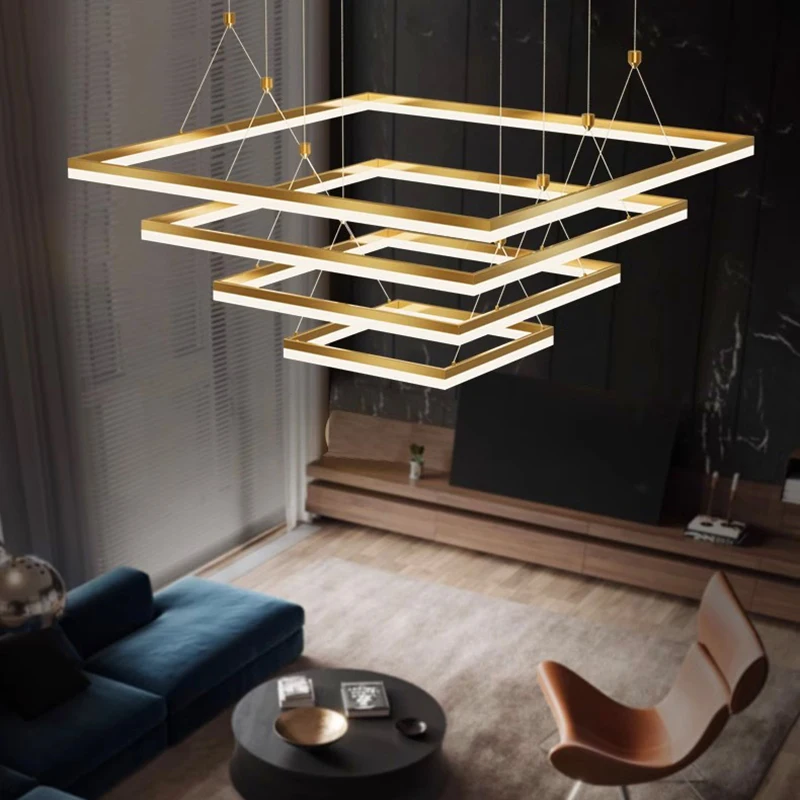 Nordic minimalism Multi-level Square Acrylic LED chandelier lustre ceiling for living room bar Dimmable Home interior lighting