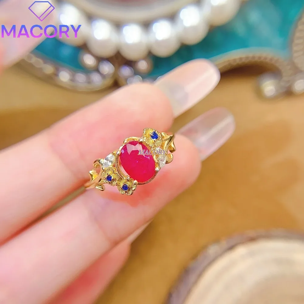 Natural Ruby Ring S925 Sterling Silver Luxury Exquisite Women's Jewelry Accessories Bright Color Festival Gift First Choice