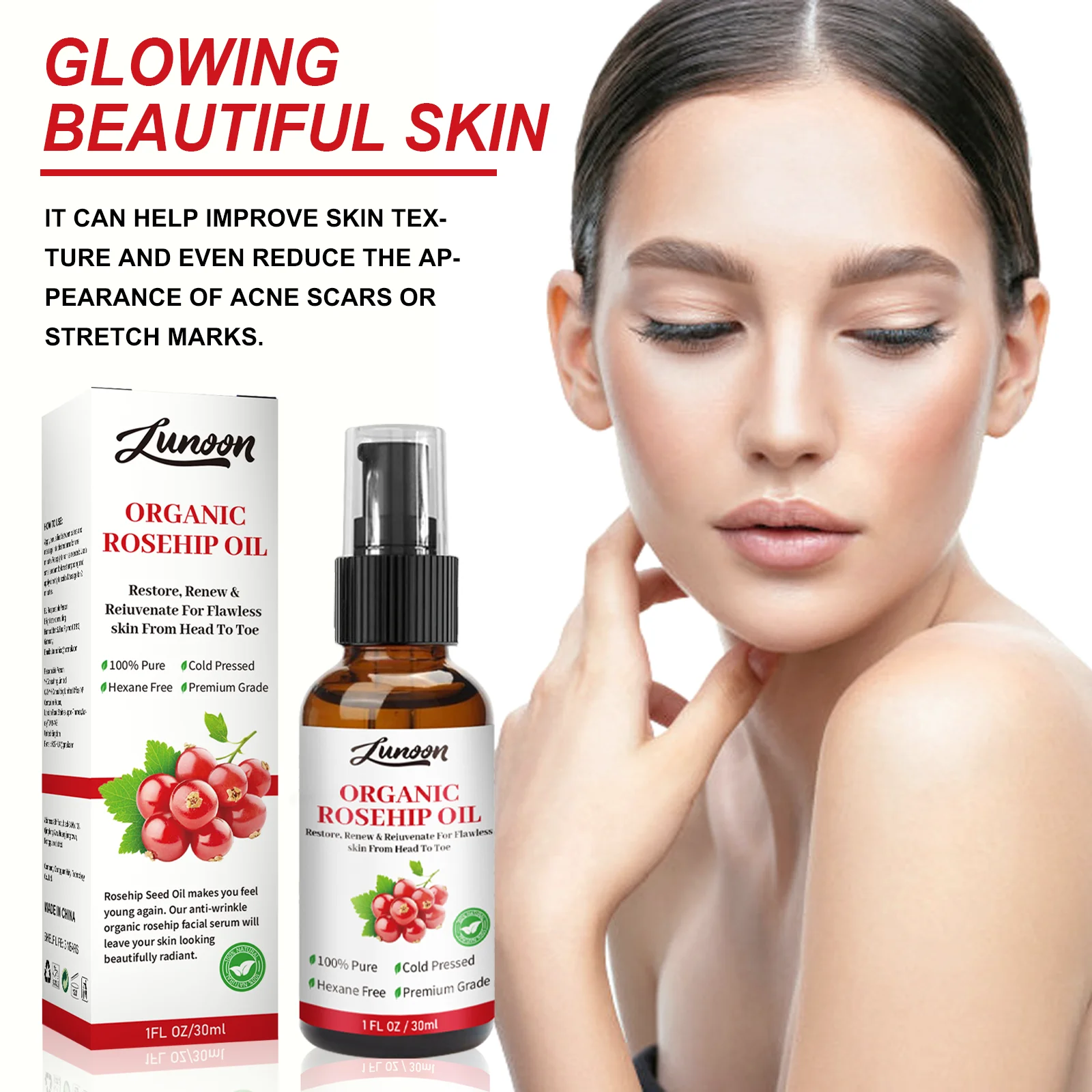 Rosehip Essential Oil Face and Body Skin Care Anti-Dry Moisturizing Brighten Skin Moisturizing Massage Essential Oil