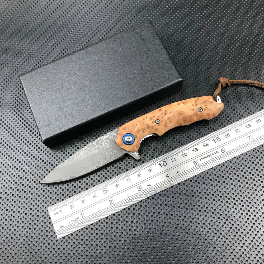 Trskt Damasco Coltello tattico Coltelli da campeggio Flipper Pieghevole Coltello da caccia di sopravvivenza Tasca Edc Strumento Manico in legno Dropshipping