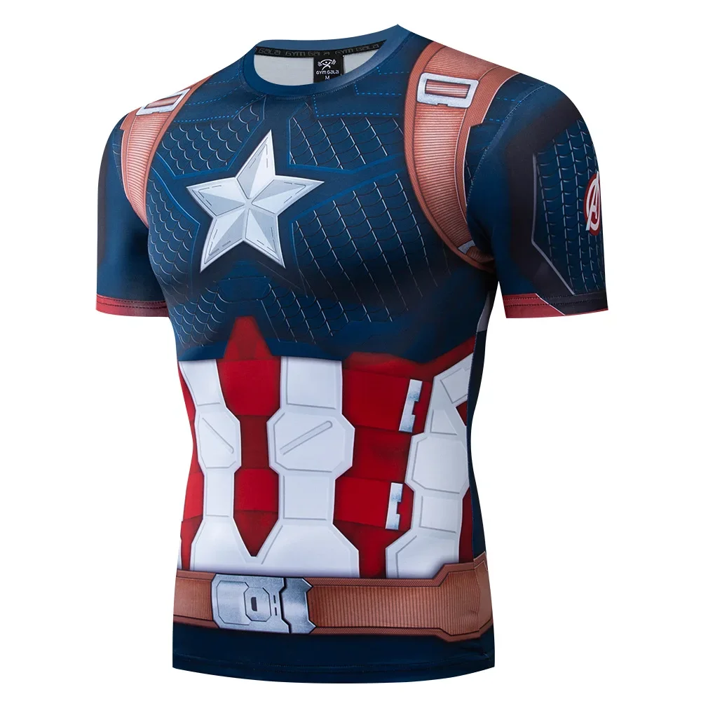 Capitán América Cosplay superhéroes Steve Rogers mismo medias deportes de Fitness, Tops de secado rápido, Disfraces de Halloween para hombres