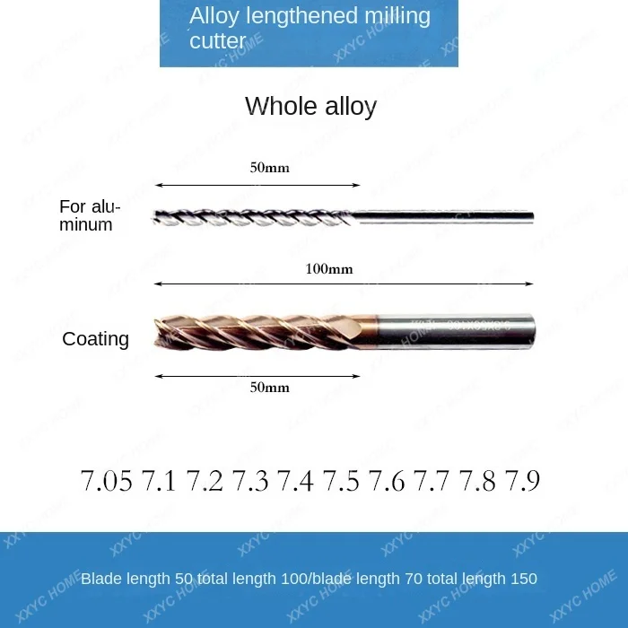 

Alloy Extended Milling Cutter 7.05 7.1 7.2 7.3 7.4 7.5 7.6 7.7 7.8 7.9 Tungsten Steel Coating