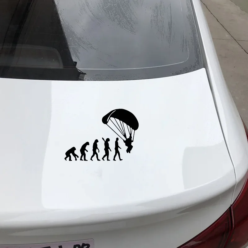 OFK  Stylish Car Cover Scratch Decals Human Evolution Car Sticker Paraglider Black/Silver 18.6CM*13CM