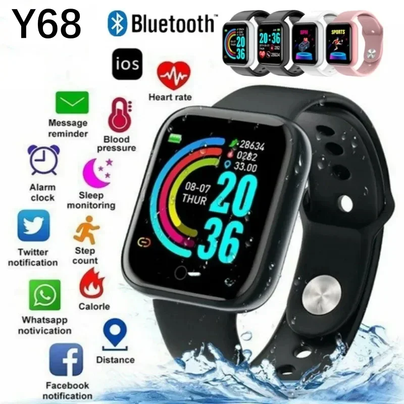 Jam tangan pintar multifungsi pria wanita, hadiah anak-anak Bluetooth musik kebugaran olahraga Monitor tidur Y68 jam tangan pintar D20 116Plus