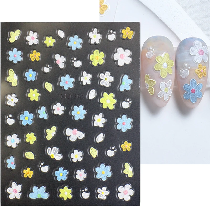 Pegatinas 5d en relieve para decoración de uñas, pintura al óleo, pétalos, flores, estrellas, lunas, deslizadores adhesivos, calcomanías para uñas para accesorios de puntas de manicura