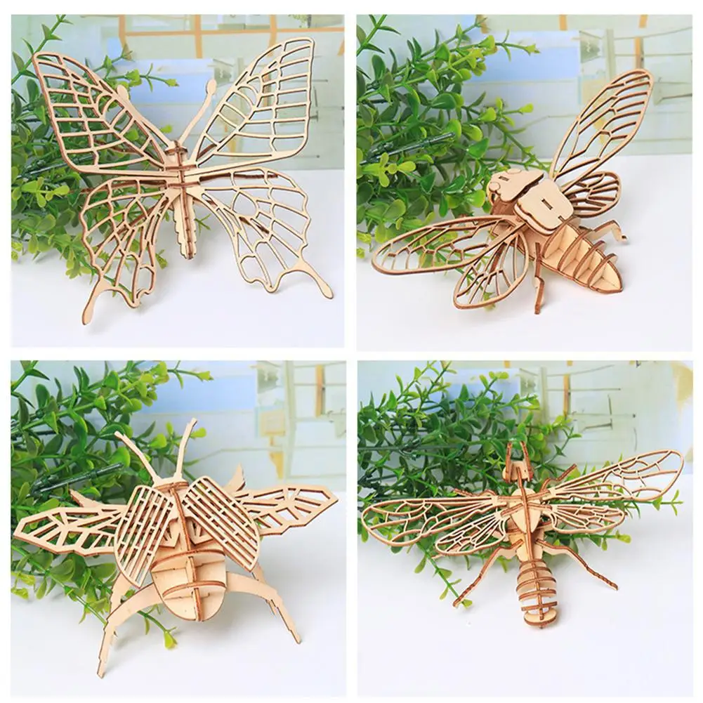 Children's Early Education Wooden Toys Animal Three-dimensional Manual Assembly Model Insect Decorations Home Puzzle Assemb D4D6