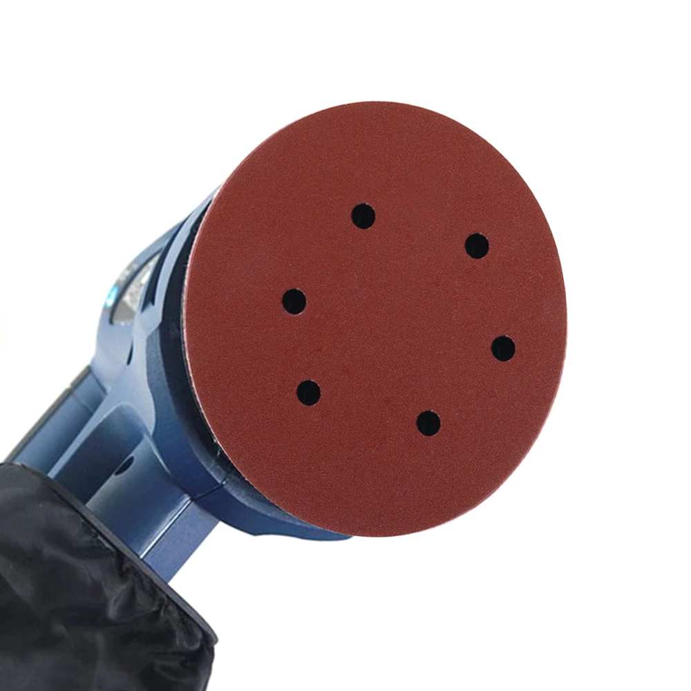 100 sztuk papier ścierny okrągły kształt tarcze szlifierskie 125mm Hook Loop papier ścierny polerowanie arkusz papieru ściernego 6 Hole Sander nakładka polerska