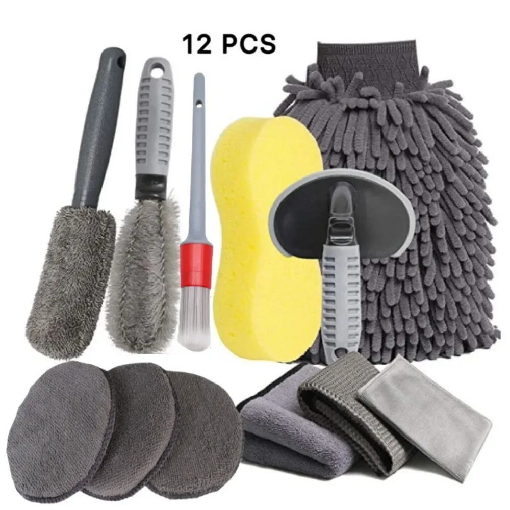 Car Wash Tool Brush 12-piece Cars Tire Brushes Two-strand Wheel Hub Brush Sponge Towel Car Wash Gloves Household Cleaning Tools