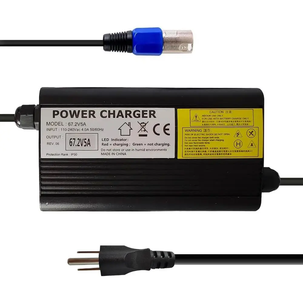 

Зарядное устройство 67,2 В, 5 А для литий-ионного аккумулятора 16S, 60 В, с 3-контактным разъемом XLR, алюминий