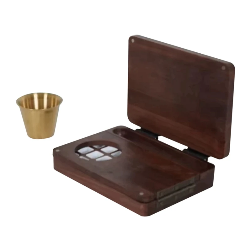 LJL-24 Grid Wooden Watercolor Palette Walnut Wood Travel Watercolor Palette Foldable Empty Palette Box Paint Tray