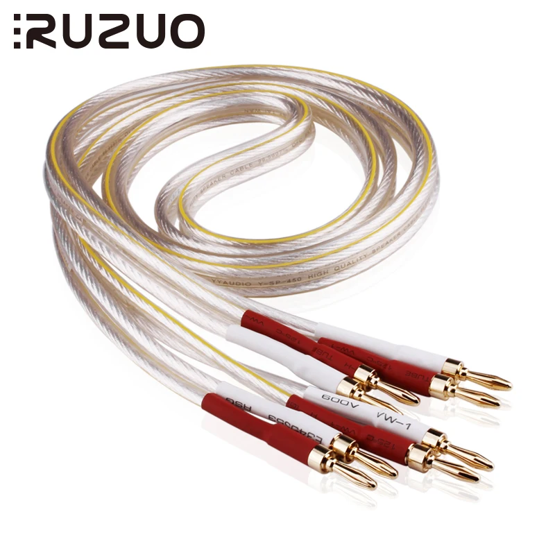 Hifi Silver Plated Speaker Cable 3.5mm Gold-Plated Banana Plug 4 to 4 Audio Cable for DVD,blu-ray, Decoder, CD player...Etc