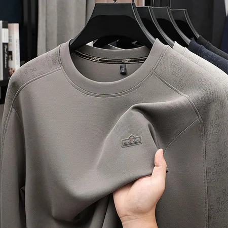 

Casual round neck business outfit solid color long sleeved T-shirt autumn and winter skin friendly base top