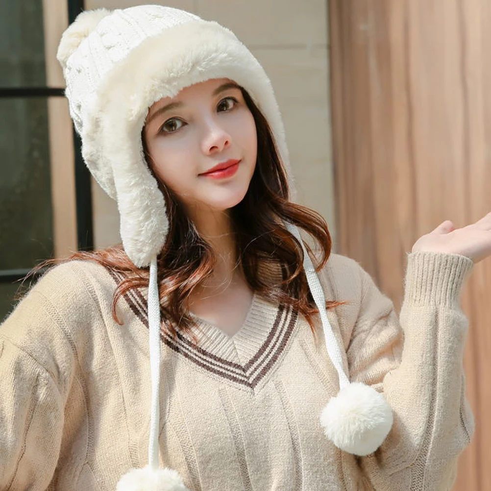 

Warm Winter Hat For Women Girls Thick Knitted Beanie Cold Protection Earflap Design Lightweight Comfortable Outdoor Simple