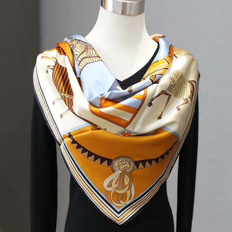 

88×88cm 100% Mulberry Silk Satin Scarfs For Women Luxury Brand Small Square Size Soft Breathable Shawls And Wraps Spring Autumn