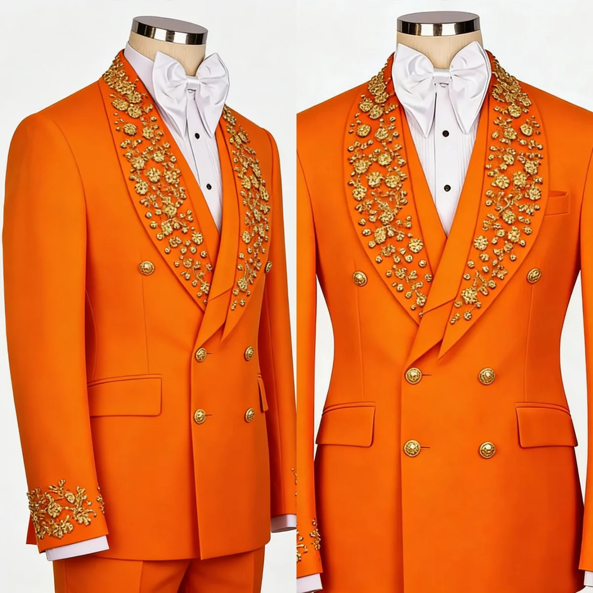 

Modern 2 Pieces Men's Suits Shawl Lapel Double Breasted Jacket Sets Crystals Prom Male Party Customized Outfits