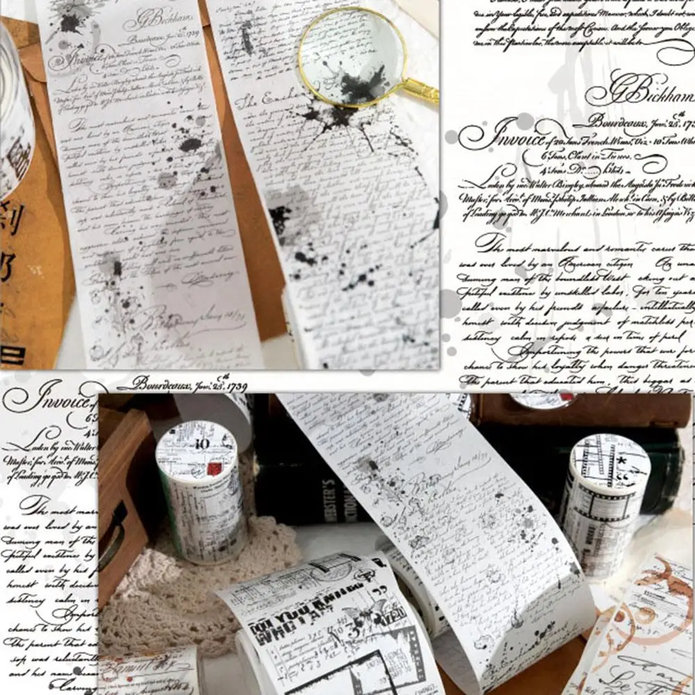 70mm * 3m/Roll Manuscript Theme Washi Tape Diy Diary Album Collage Material Background Decoration Circular Sticker Ins Retro