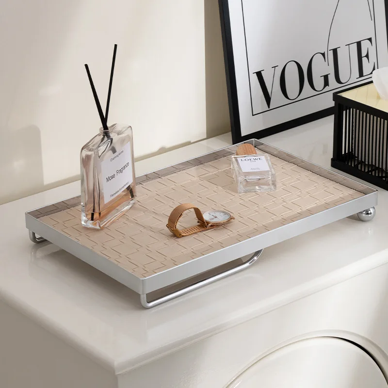 

Luxury Rectangular Leather Decorative Tray for Home Livingroom Countertop Aromatherapy Jewelry Tray Cosmetics Storage Box