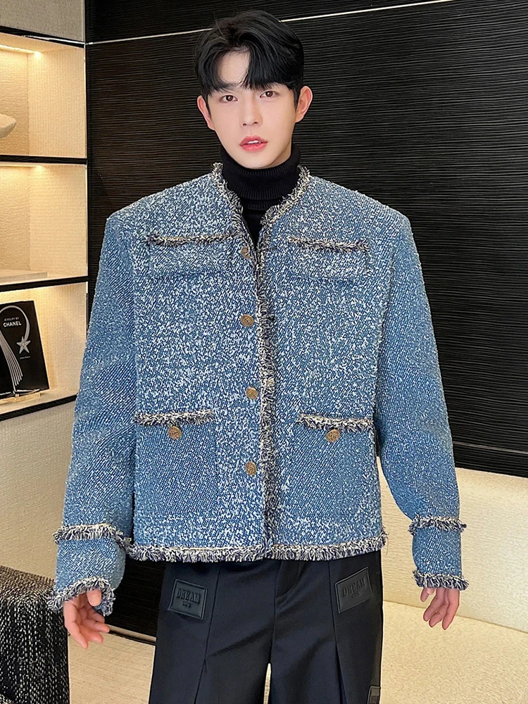 LUZHEN 2025 ใหม่อินเทรนด์ขอบหยาบ Splicing ออกแบบ DENIM แจ็คเก็ตผู้ชายหล่อไหล่ชายเกาหลีหรูหรา Outerwear LZ6224