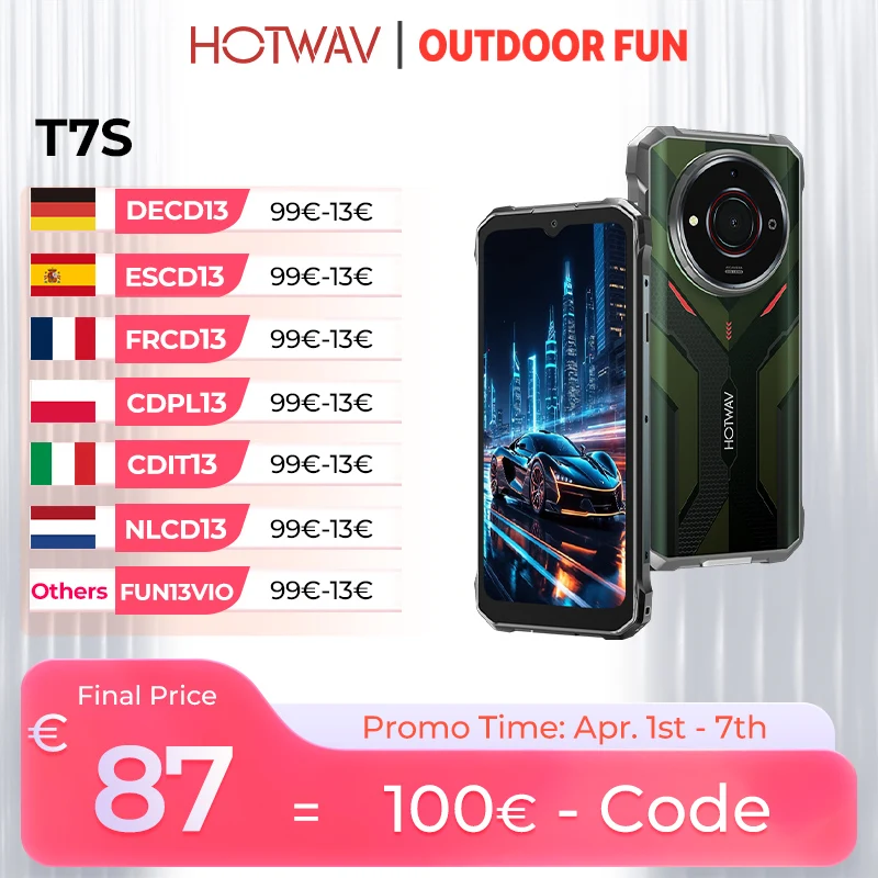 HOTWAV T7S Smartphone robuste Ultra mince 6280mAh batterie téléphone portable 6.52 ''HD + 4GB RAM 128GB ROM 21MP Android 13 téléphone portable