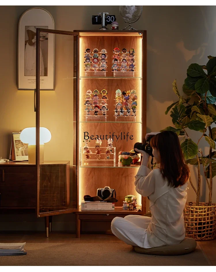 FGNordic Solid Wood Bookcase Bookshelf with Glass Door Dustproof Display Cabinet Storage Simple