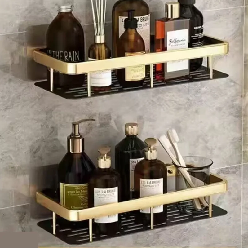 Bathroom Shelves Kitchen Bathroom Storage Shelves Black Gold Double Aluminum Shelves Bathroom Kitchen Hangers No Punch Holes