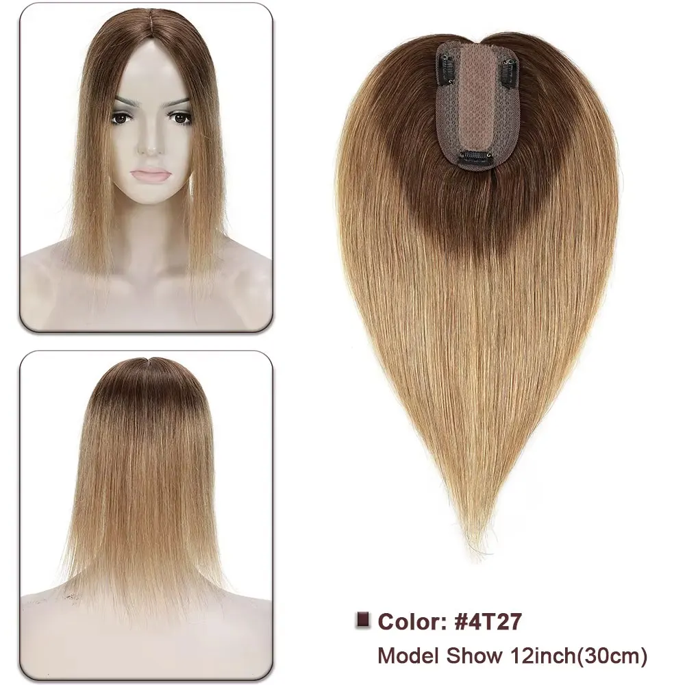 SEGO Kopfhaut-Topper aus 100 % Echthaar-Seide für Frauen mit dünner werdendem Haar, 7 x 13 cm, Seidenbasis, natürliches Haar, Clip-in-Top, Wiglet-Haarteile – Detail 14