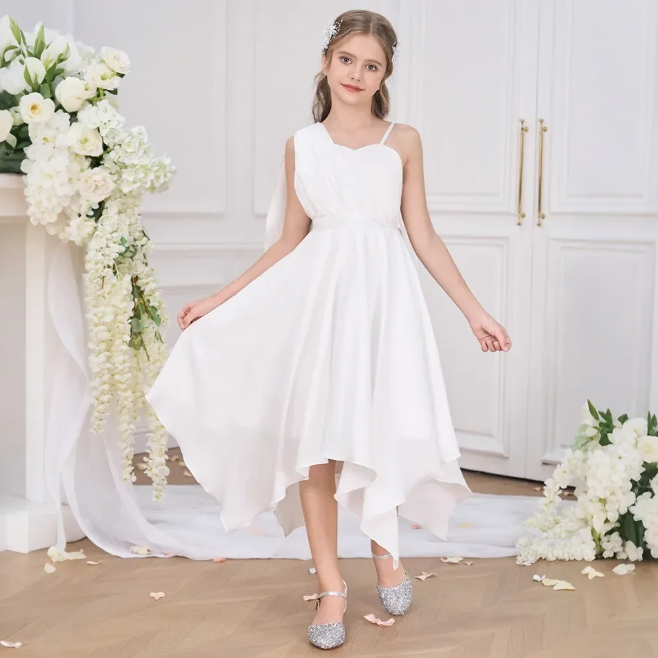 

Необычное белое платье для крещения для девочек, модное платье подружки невесты на свадьбу, платье принцессы, детское платье для выпускного вечера на день рождения ASQ03