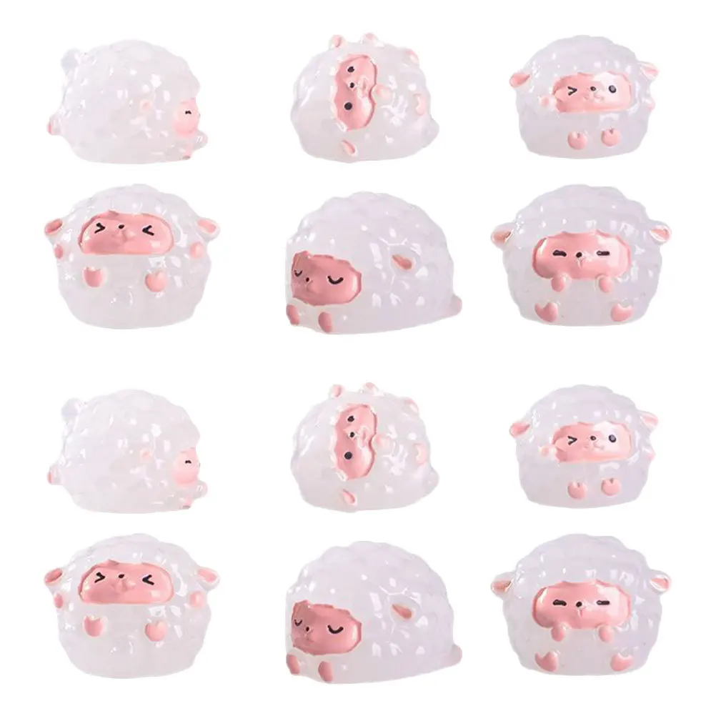 

Luminous Mini Sheep Figurines 12 Pack Resin Craft for Fairy Garden Landscaping DIY Small Animal Decorations Outdoor Indoor Use