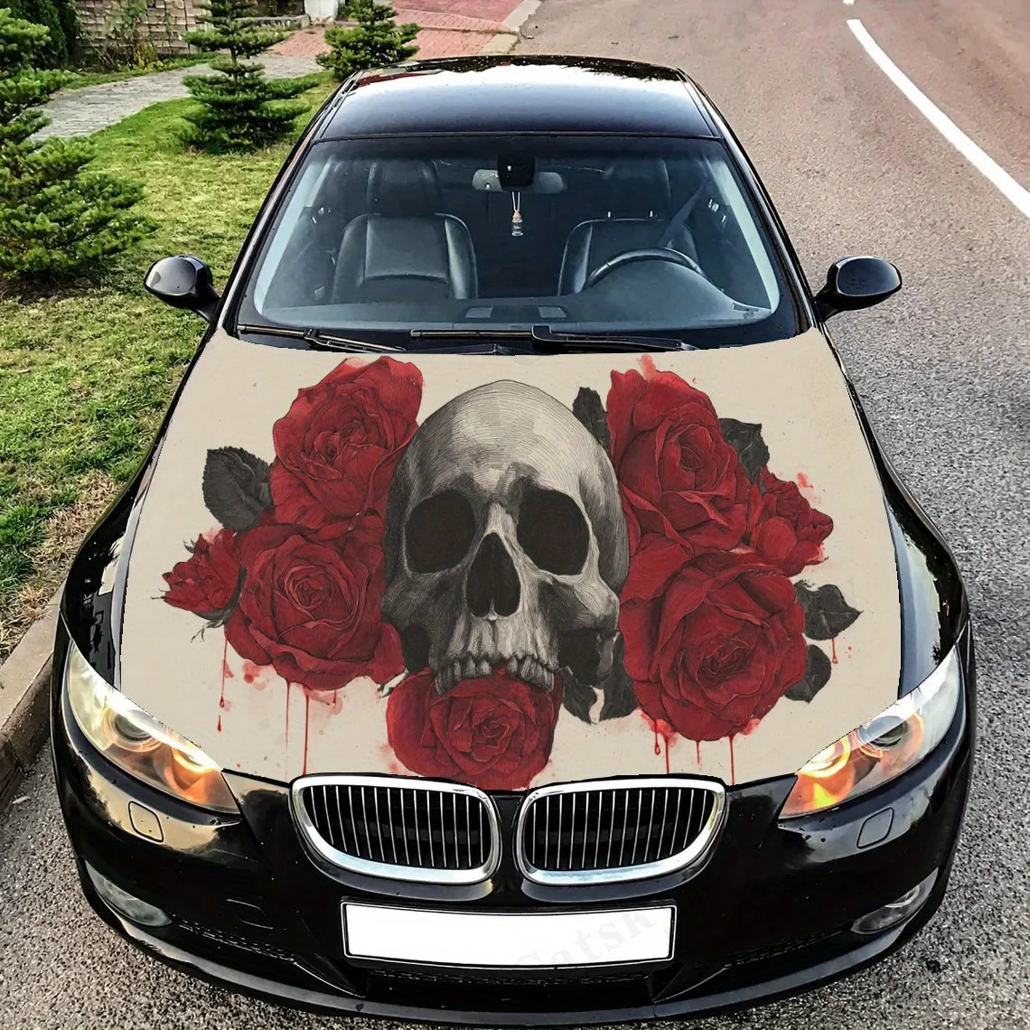 

Roses Surrounding Skull car hood stickers, waterproof self-adhesive, scratch resistant, easy to stick, durable car PVC stickers,
