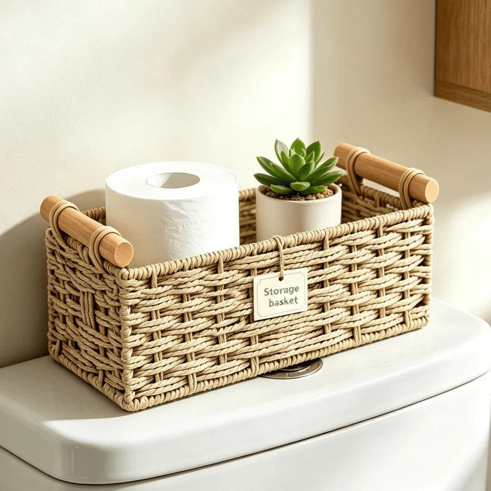 

Toilet Paper Holder, Decorative Storage Box for Living Room/Bedroom/Bathroom Countertops, Toilet Paper Holder for Toilet Tank Lids, Suitable for Toilet Shelves, Side Tables, And Shelving Units, Toilet Paper Holder with Wooden Handle