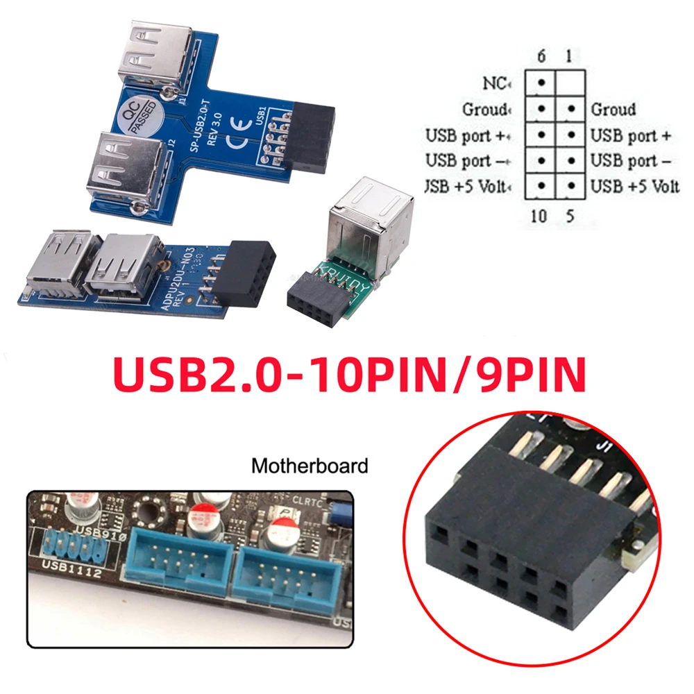Chenyang 3pcs/set 9Pin USB2.0 Motherboard Front Panel Header Female to Dual USB Female Adapter Vertical Horizontal Type