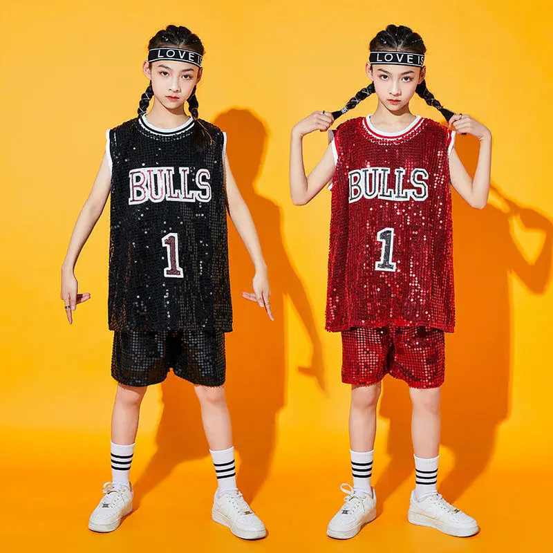 Child Stage Dance Wear Kid Hip-hop Hip Hop Jazz Dance Costume Sequin Latin Modern Dress Clothing Girl Cheerleading Uniform